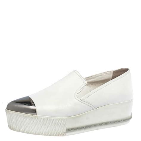 miu miu white toe cap platform slip-on sneakers|miu mi u shoes.